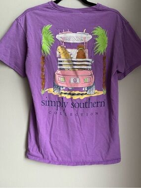 Simply Southern Purple Graphic Tee Dogs Golf Cart Preppy Beach Shirt Women’s M